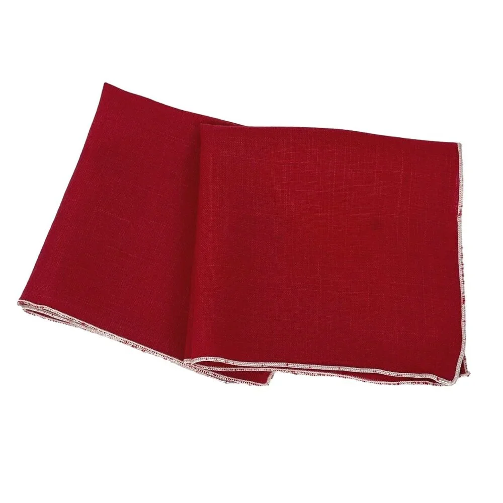 Vintage Set of 2 Red Linen Cocktail Luncheon Napkins White Edge